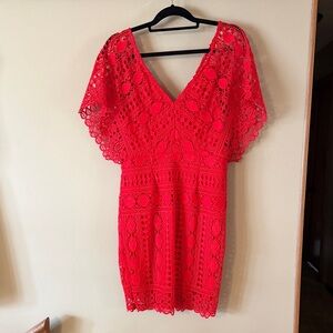 Red Lace V-Neck Dress